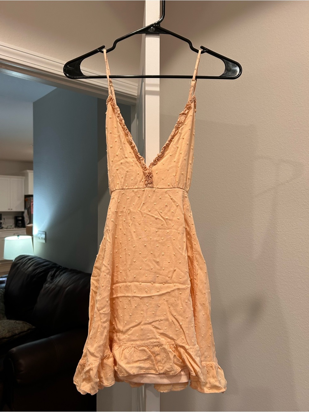 Peach Textured Spaghetti Strap Mini Dress